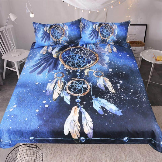 Soft Blue Feather Pattern Bedding Set 3PCS - Marketvora
