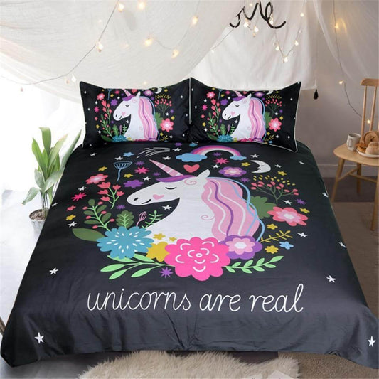 Colorful Unicorn Girls Cozy Bedding Set - Marketvora